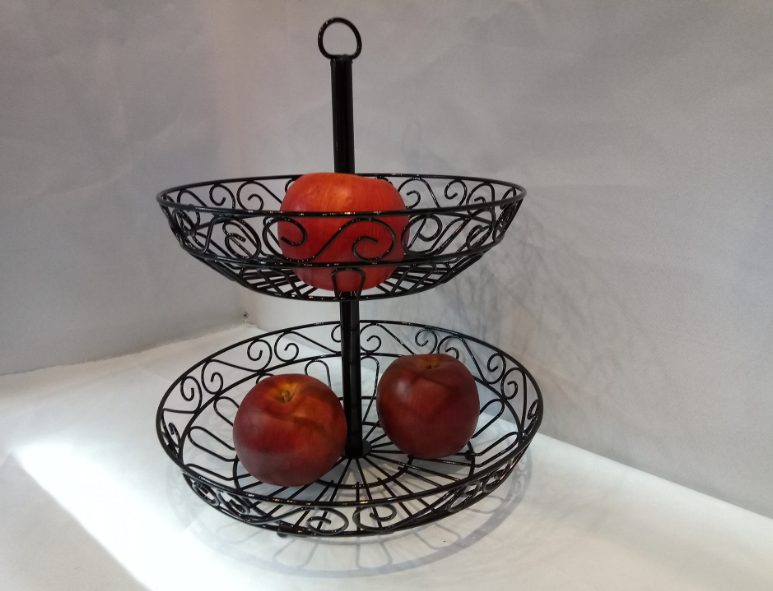 Iron Wire Fruit Basket Bowl 2 Tier Kitchen Vegetable Metal Storage Organizer