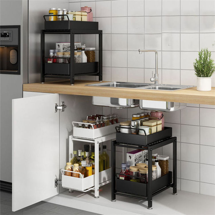 Two Tier Sliding Pull Out Design Storage Rack Home Storage Rack Shelf Cabinet Bathroom Box Kitchen Under Sink Organizer