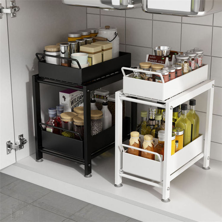 Two Tier Sliding Pull Out Design Storage Rack Home Storage Rack Shelf Cabinet Bathroom Box Kitchen Under Sink Organizer