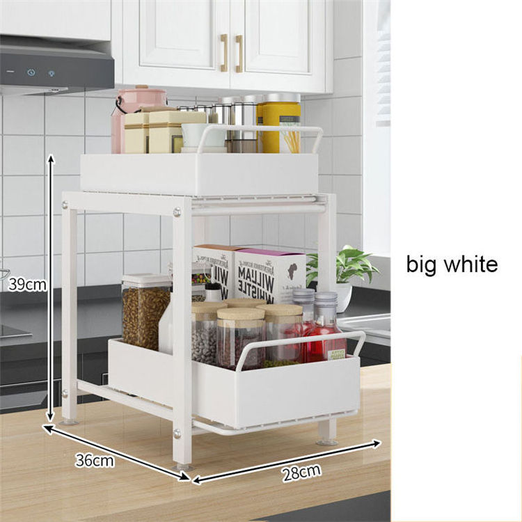 Two Tier Sliding Pull Out Design Storage Rack Home Storage Rack Shelf Cabinet Bathroom Box Kitchen Under Sink Organizer