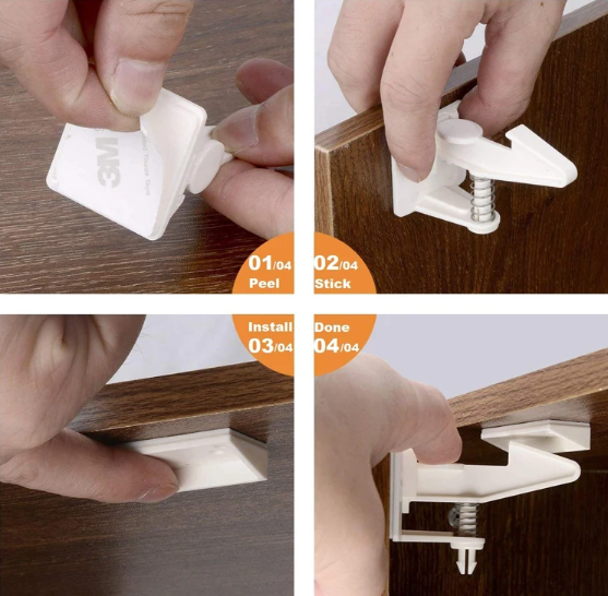 Strong Adhesive babyproof lock latch/Baby Proof Drawers lock latch/Child Safety Sliding Cabinet Locks uw-002