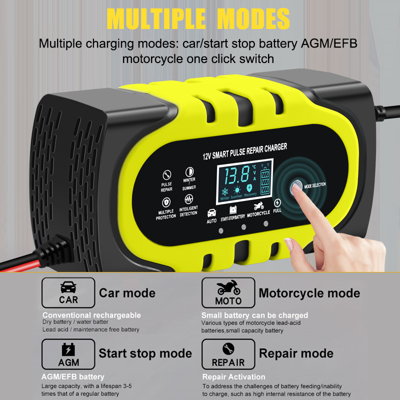 Wholesale factory Intelligent 12V 24v 10A 20A 30A Pulse Repair Battery Charger Three-Stage Smart Battery Charger