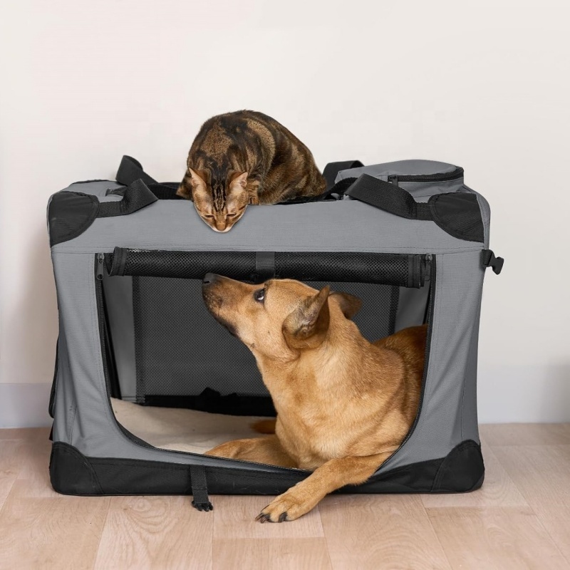 Indoor Outdoor Use 3 Door Folding Soft Dog Kennel Carrying Bag  Portable Travel Collapsible Dog Crate