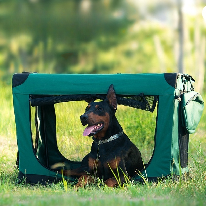 Indoor Outdoor Use 3 Door Folding Soft Dog Kennel Carrying Bag  Portable Travel Collapsible Dog Crate