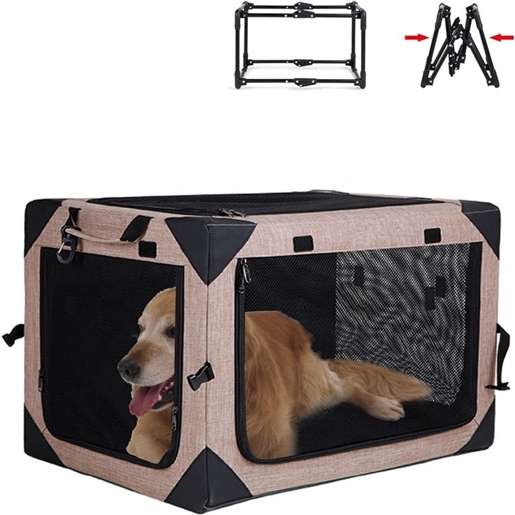 Oxford Fabric Mesh Breathable Pet Carrier Removable Bracket Folding Portable Indoor Outdoor Travel Dog Crate Kennel