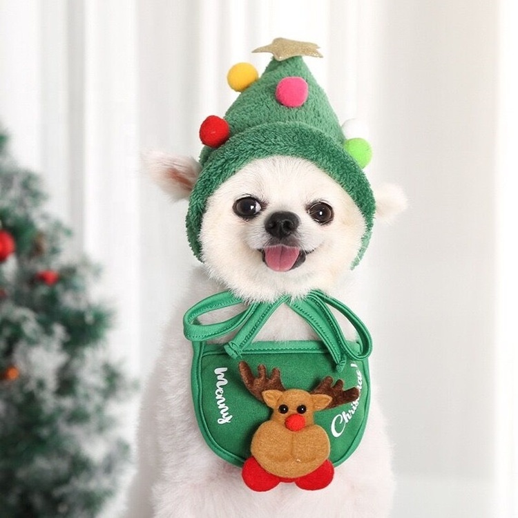 Hot selling Pet Costumes Wholesale Cat Pet christmas tie holiday dog clothes hat