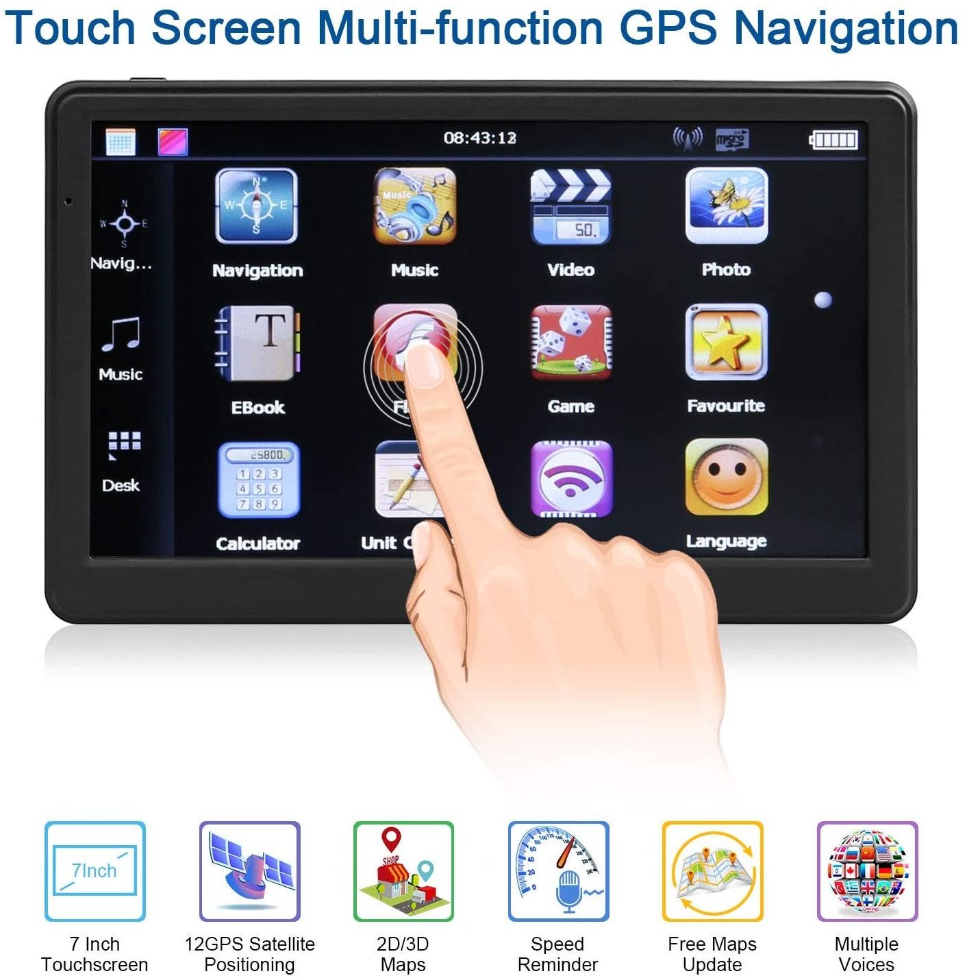 Truck GPS Satellite Navigation 7 Inches Touch Capacitive Screen Sat Nav GPS Navigator For Car