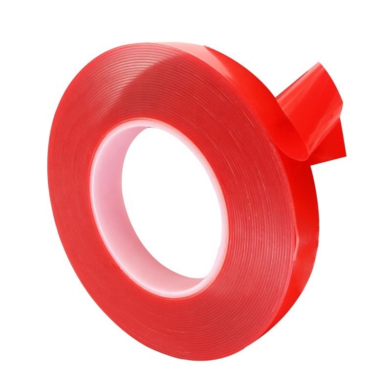 red liner double-sided clear polyester strong acrylic adhesive pet tape