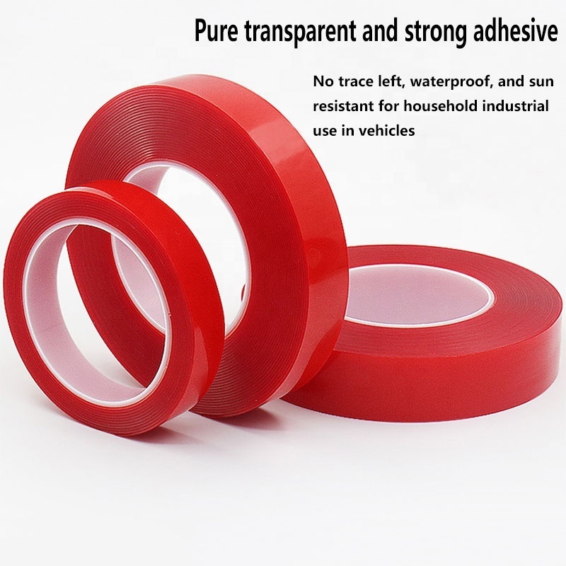 red liner double-sided clear polyester strong acrylic adhesive pet tape