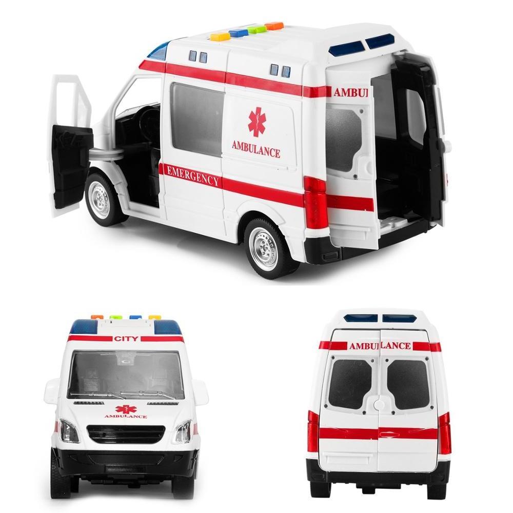 Large Friction Powered Rescue Ambulance 1:16 Toy Emergency Vehicle w/ Lights and Sounds