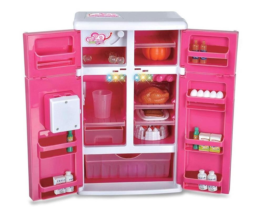 Happy Kitchen Dream Kitchen Refrigerator Pink Toy Fridge Play set for Kids with Play Food Set