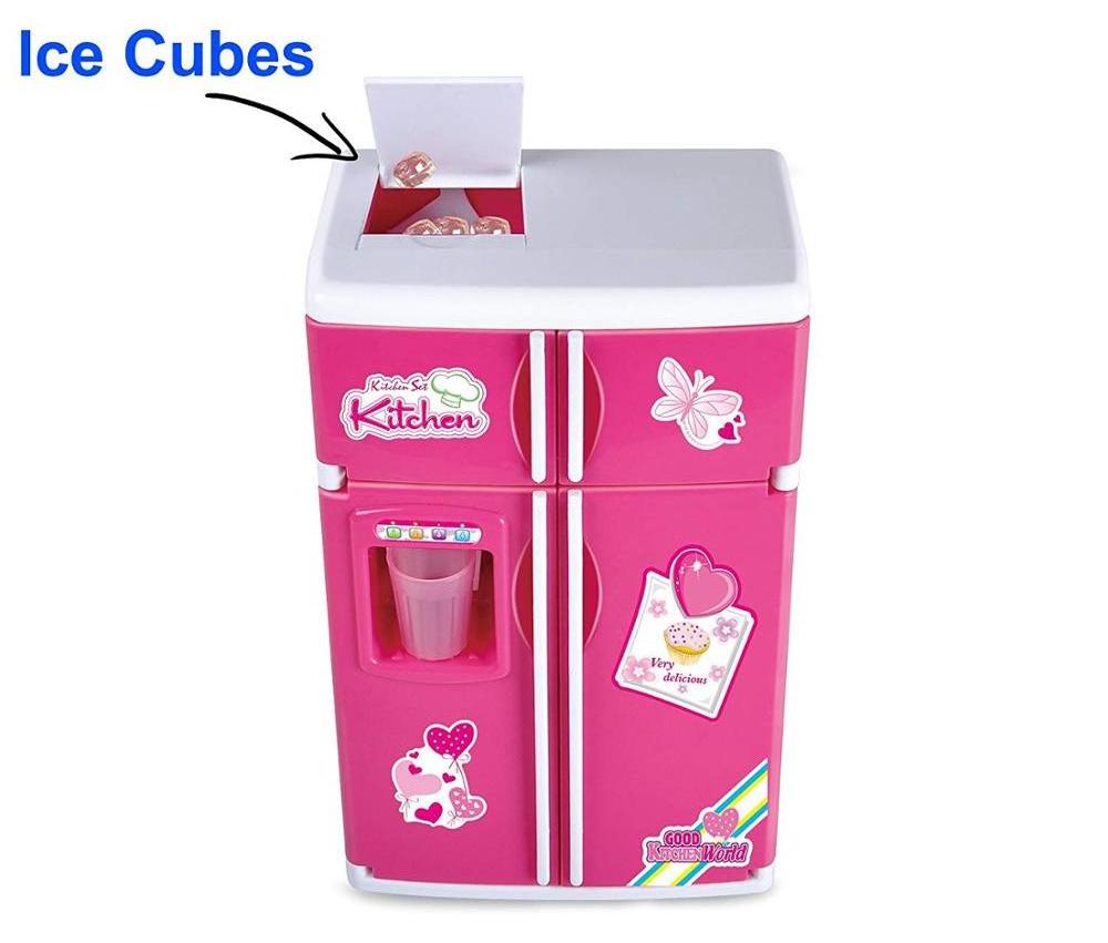 Happy Kitchen Dream Kitchen Refrigerator Pink Toy Fridge Play set for Kids with Play Food Set