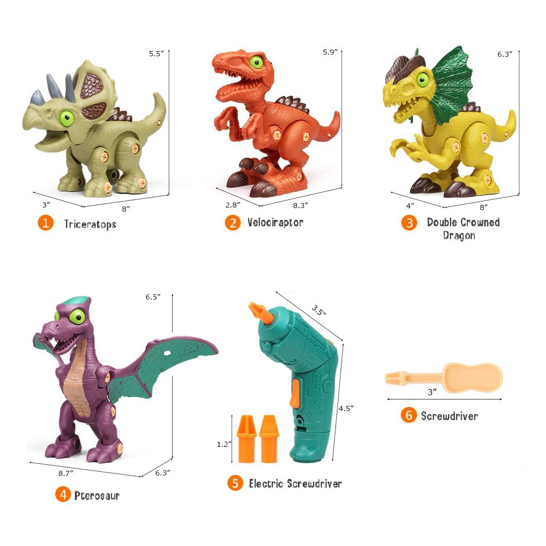 Dinosaur Toys: Take Apart Dino Toy with Electric Drill. STEM Learning Construction Toy. Perfect Party, Easter, Birthday Gifts