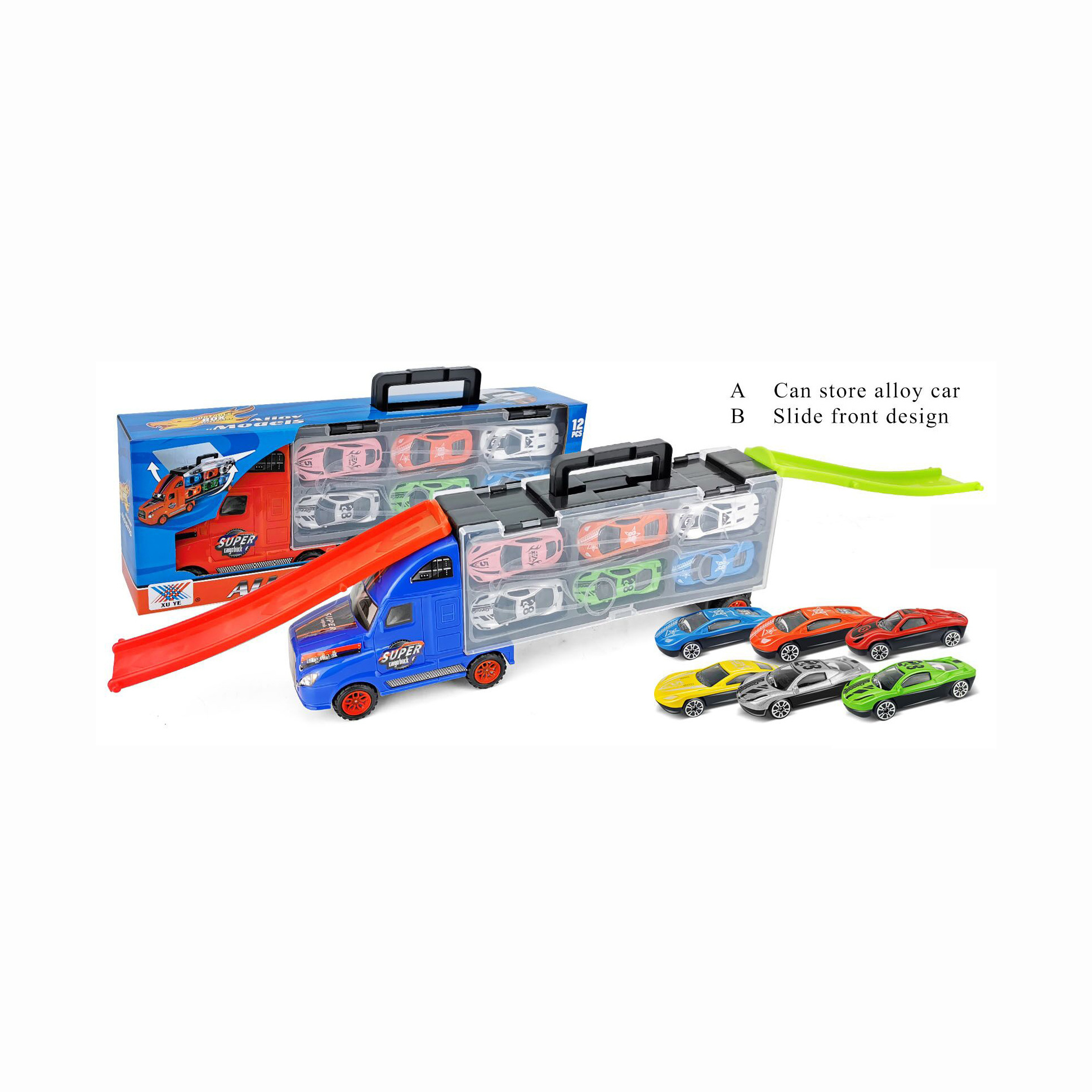 Kids Truck Transport Car -Toy Car with Track Container Set with 12 Mini Alloy Cars and One Eco-Friendly Plastic Transport Toys