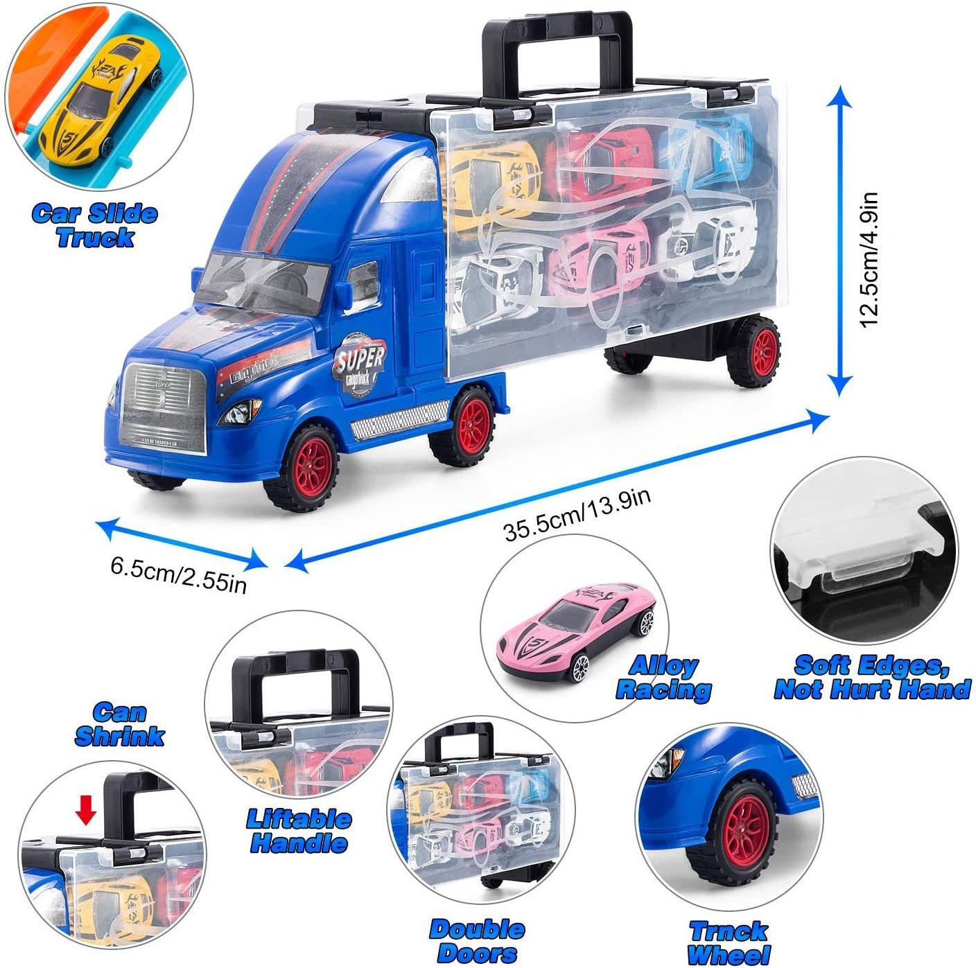 Kids Truck Transport Car -Toy Car with Track Container Set with 12 Mini Alloy Cars and One Eco-Friendly Plastic Transport Toys