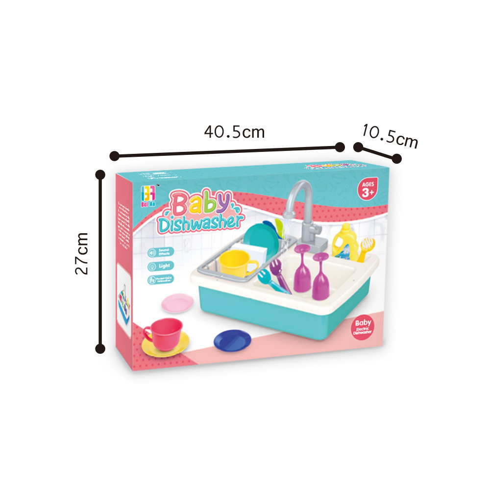 Kitchen Play Sink with Running Water Electric Dishwasher Toy for Kids Pretend Play for Girls and Boys with Real Faucet and Drain