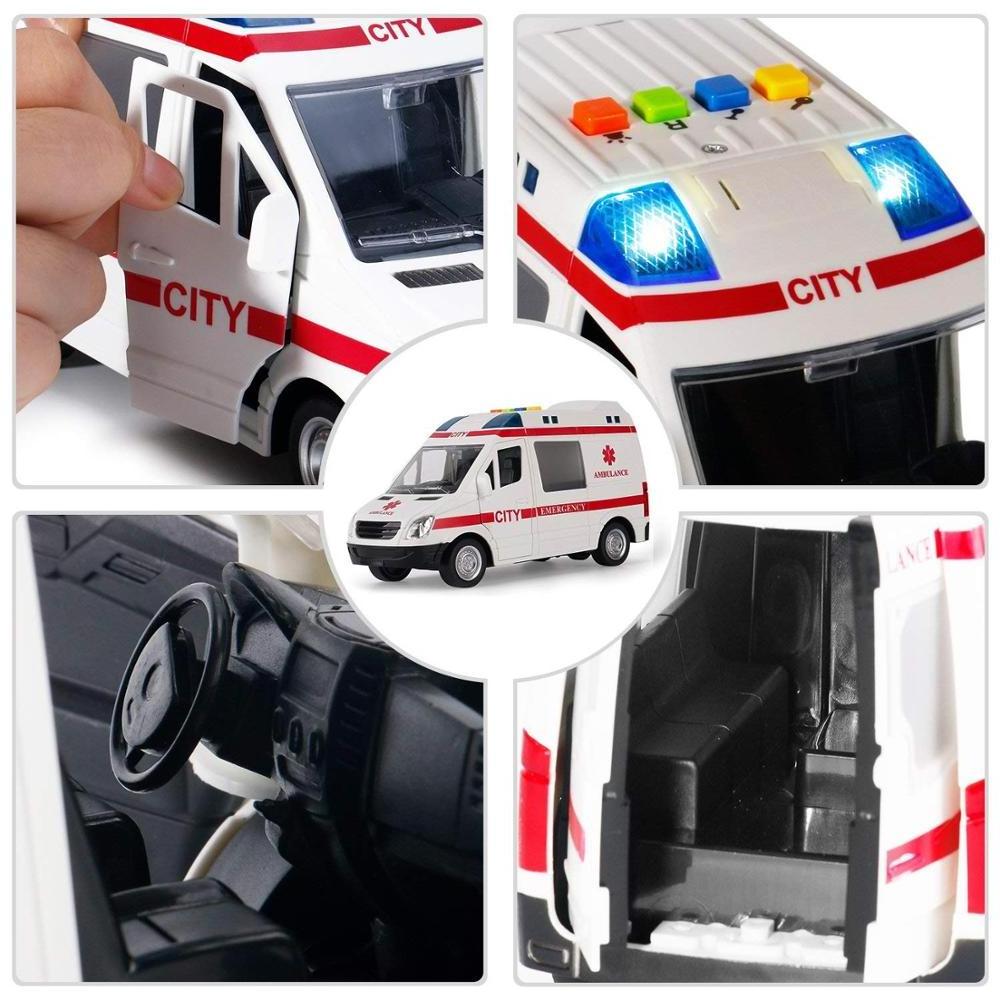 Large Friction Powered Rescue Ambulance 1:16 Toy Emergency Vehicle w/ Lights and Sounds