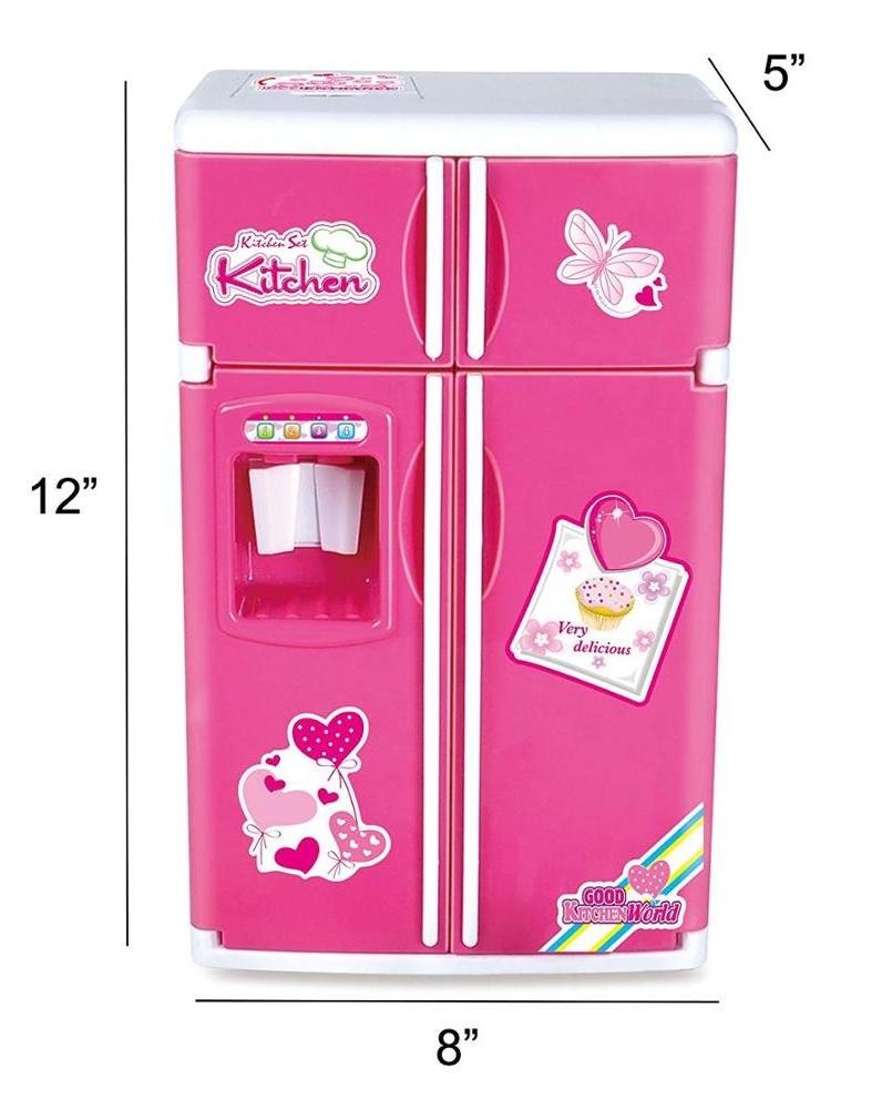 Happy Kitchen Dream Kitchen Refrigerator Pink Toy Fridge Play set for Kids with Play Food Set