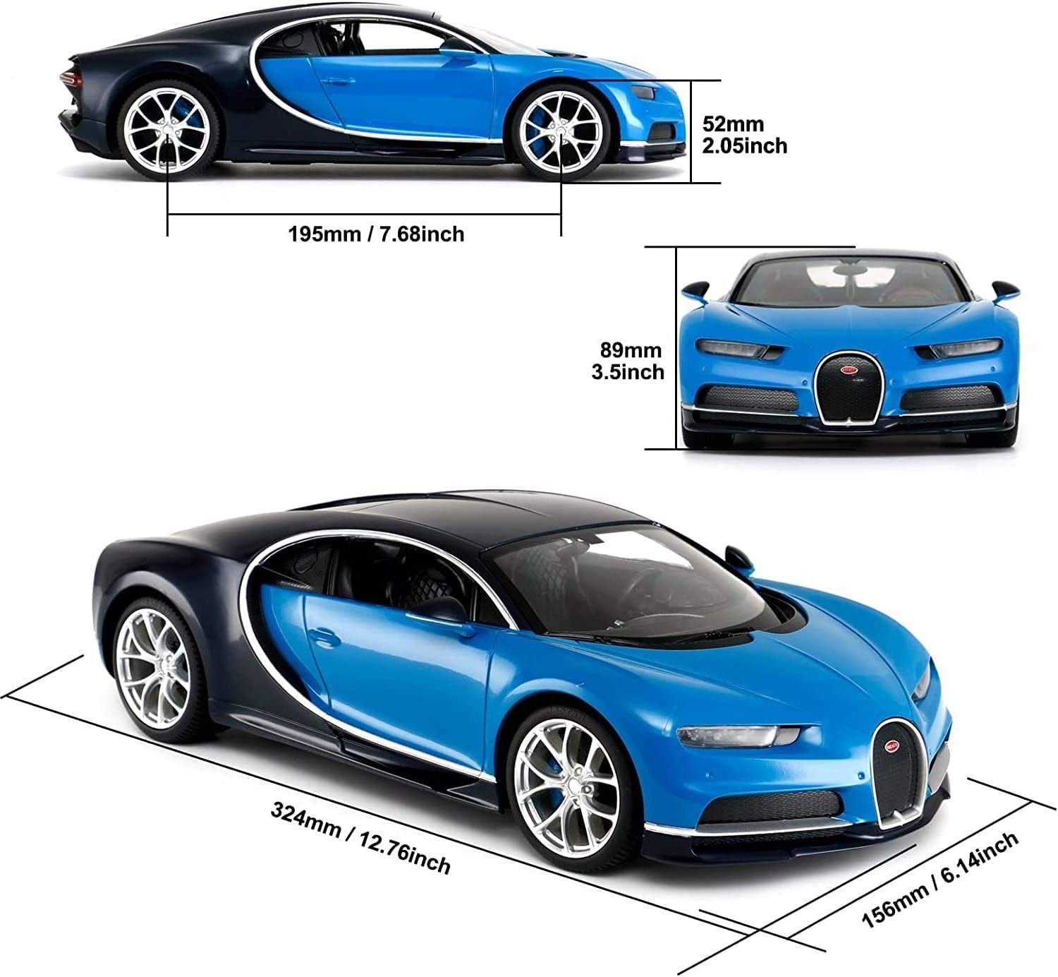 1/14 Scale RC Car: Licensed Bugatti Chiron Remote Control Toy with Working Lights. Ideal Gift for Kids and Adults