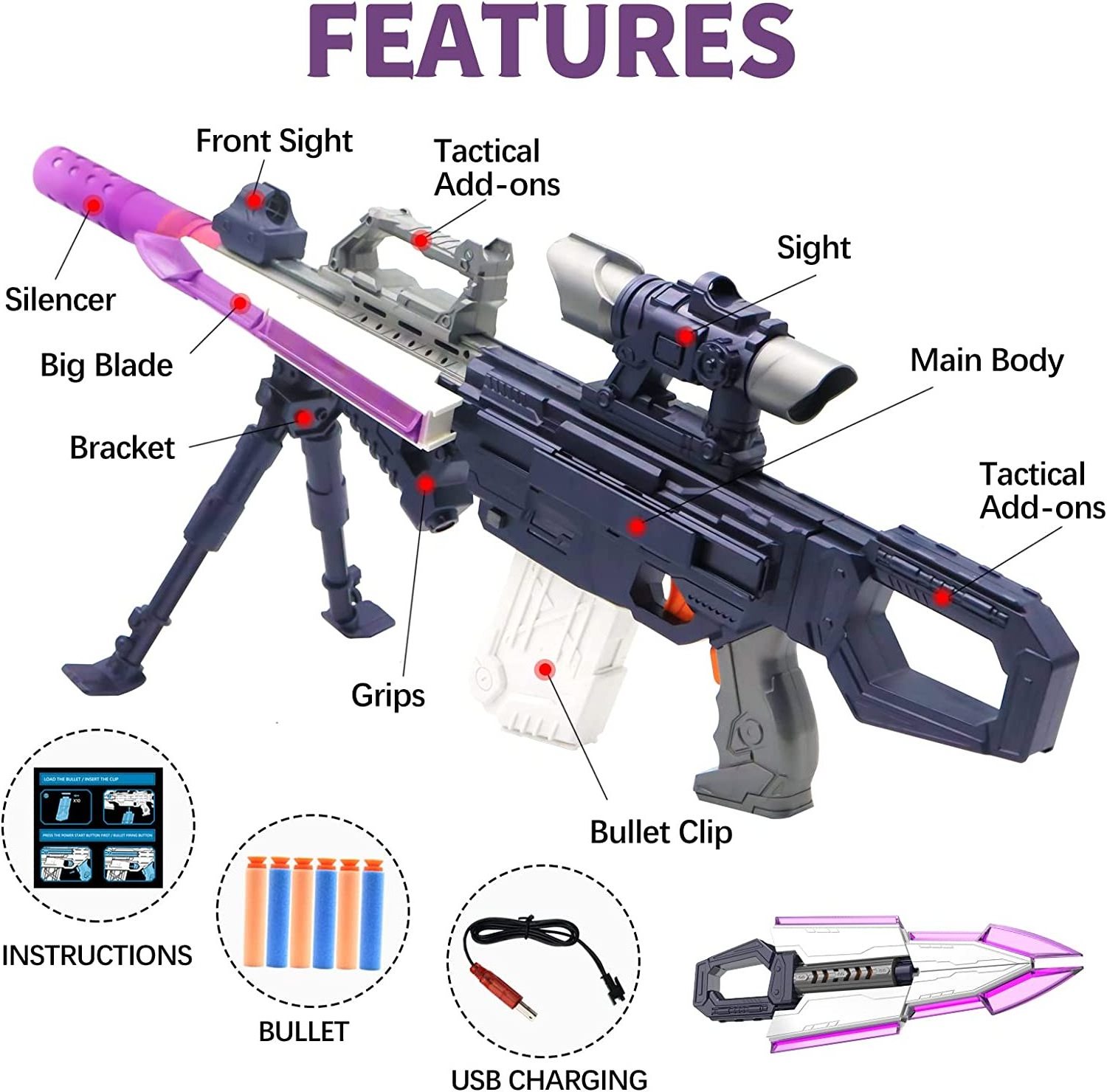 Toy Gun Automatic Sniper Rifle, Adjustable Multi Style DIY Guns, Foam Bullet Gun Soft Blaster Toys for 6+ Old Boys