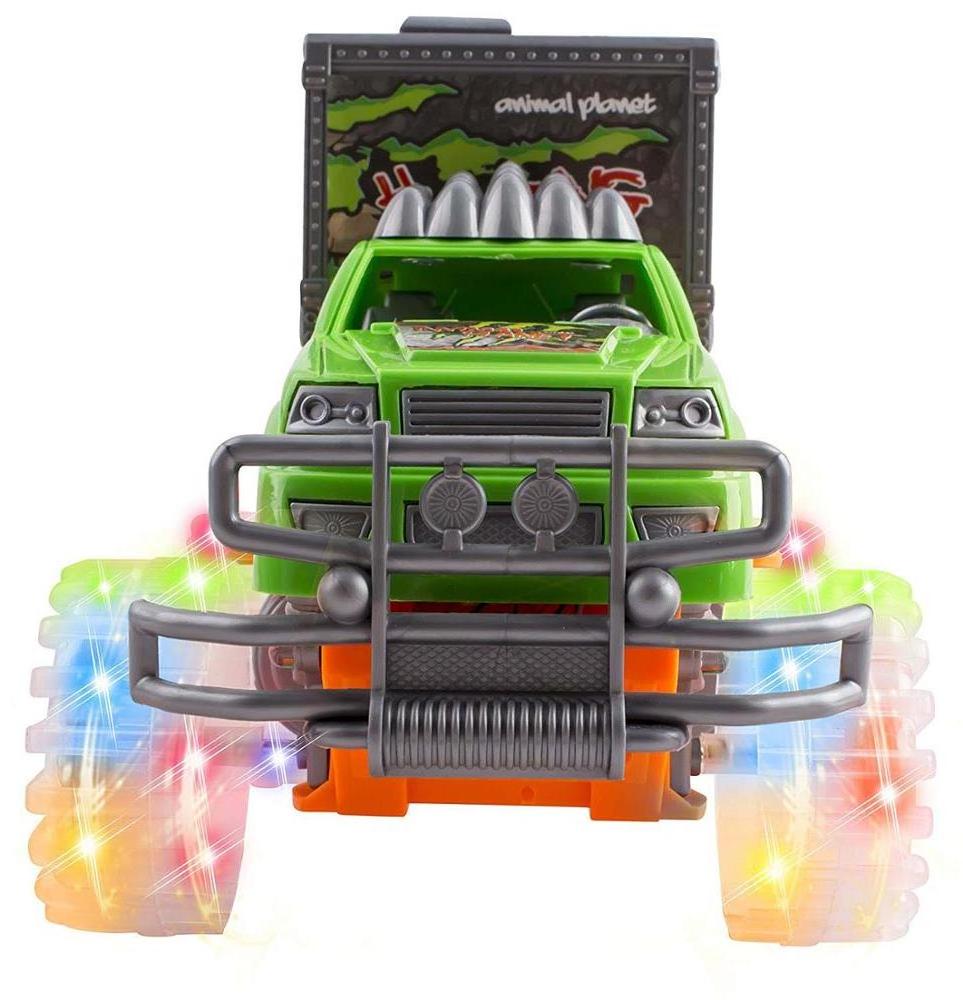 Off-Road SUV Jungle Dinosaur Car - Friction Powered Dino Cage Truck w/ Lighted Wheels Sounds - Big Pull Back Action Toy