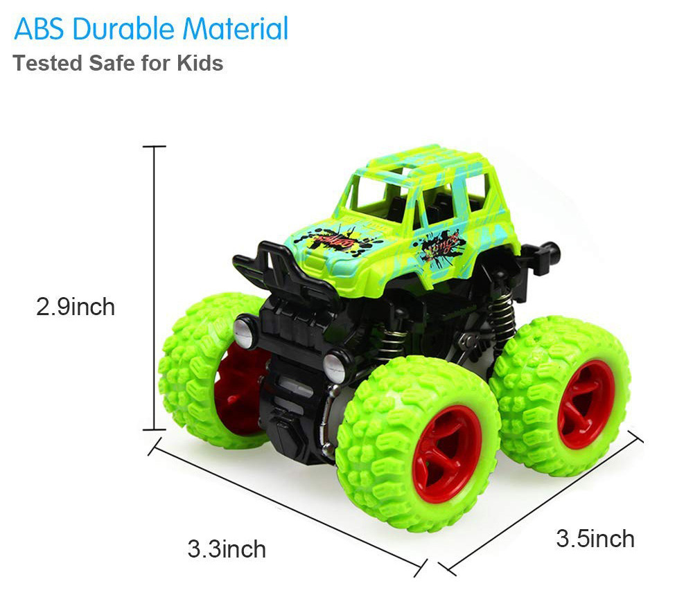 Monster Truck Toy Cars for Boys, 4 Pack Push Cars for Toddlers, 360 Degree Rotation 4 Wheels Drive Durable Friction Powered Car