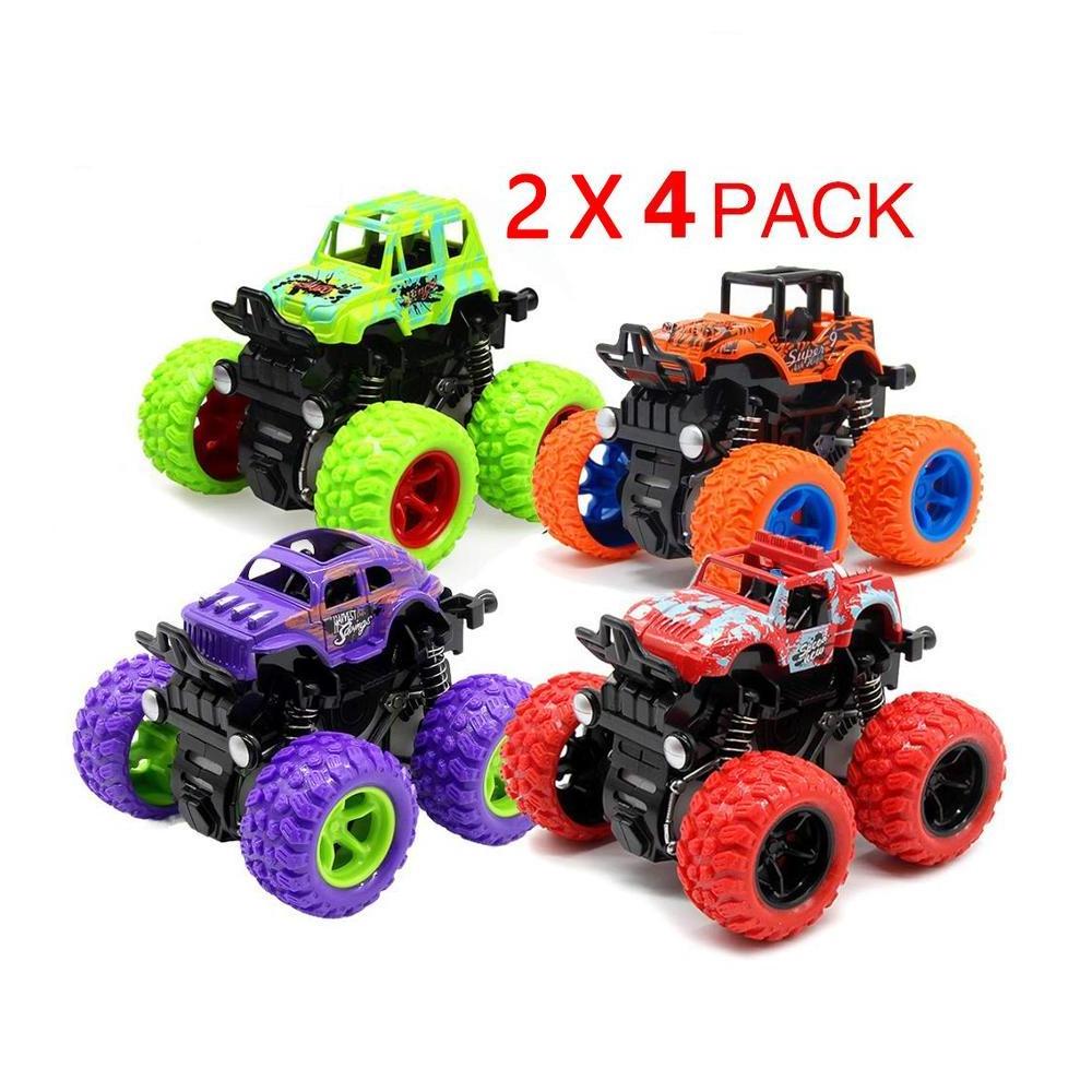 Monster Truck Toy Cars for Boys, 4 Pack Push Cars for Toddlers, 360 Degree Rotation 4 Wheels Drive Durable Friction Powered Car