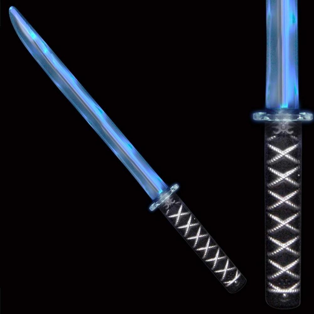 Deluxe Ninja LED Light Up Swords with Motion Activated Clanging Sounds Bright Blue and Multi Color Sword for Halloween Party