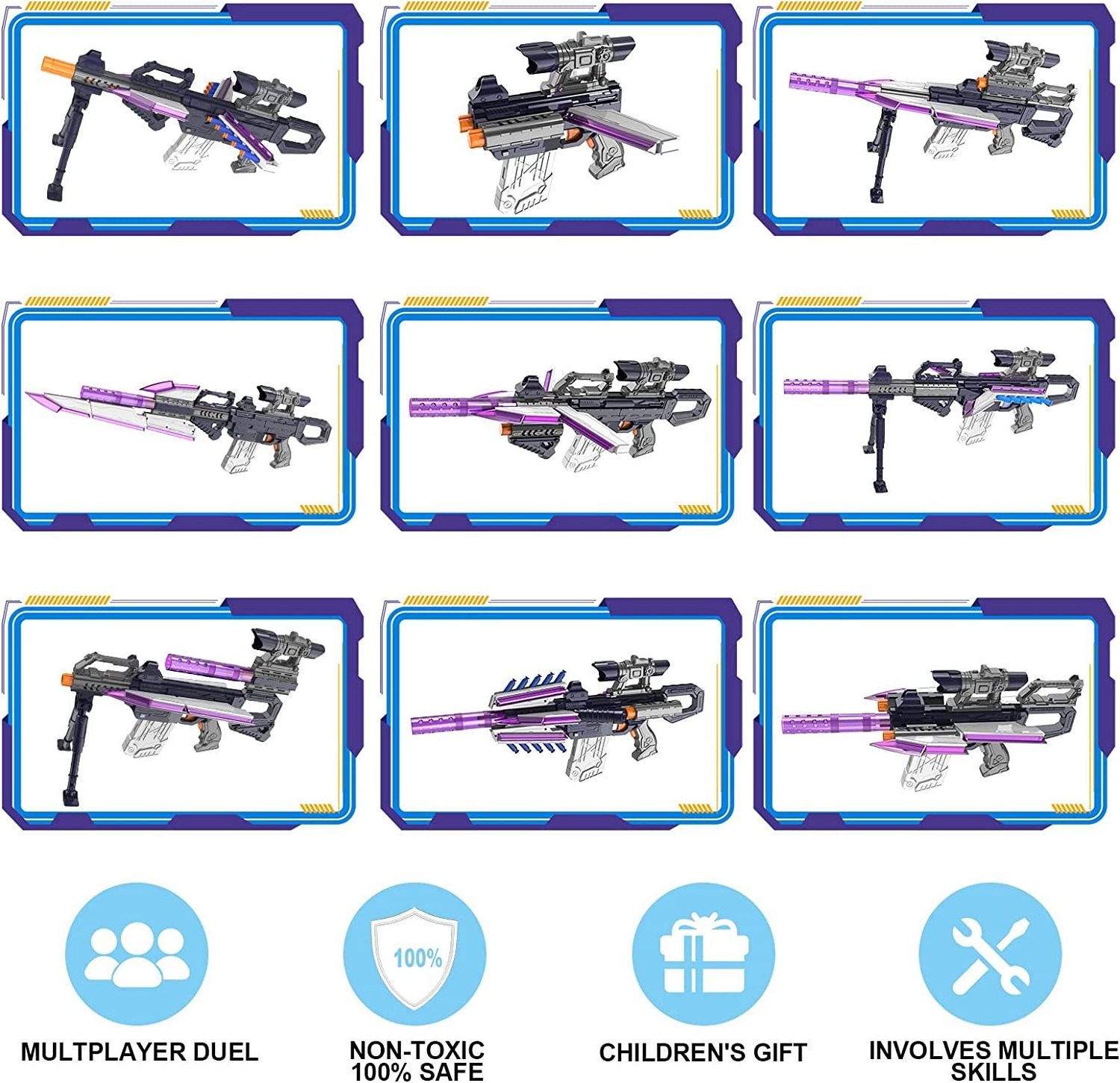 Toy Gun Automatic Sniper Rifle, Adjustable Multi Style DIY Guns, Foam Bullet Gun Soft Blaster Toys for 6+ Old Boys