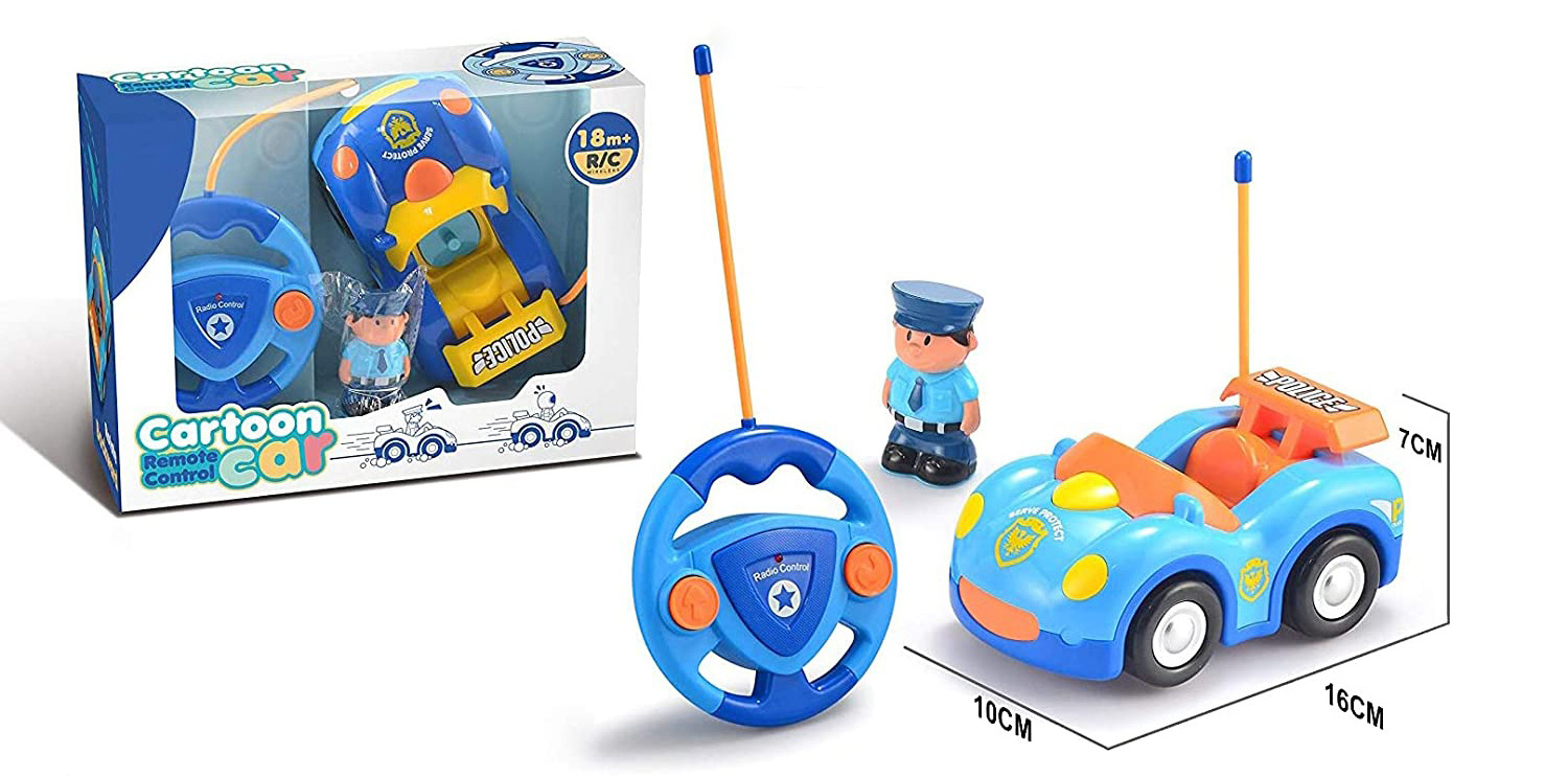 Cartoon Remote Control Race Car and Police Car Unique Beginner Radio Control Toys for Toddlers and Kids