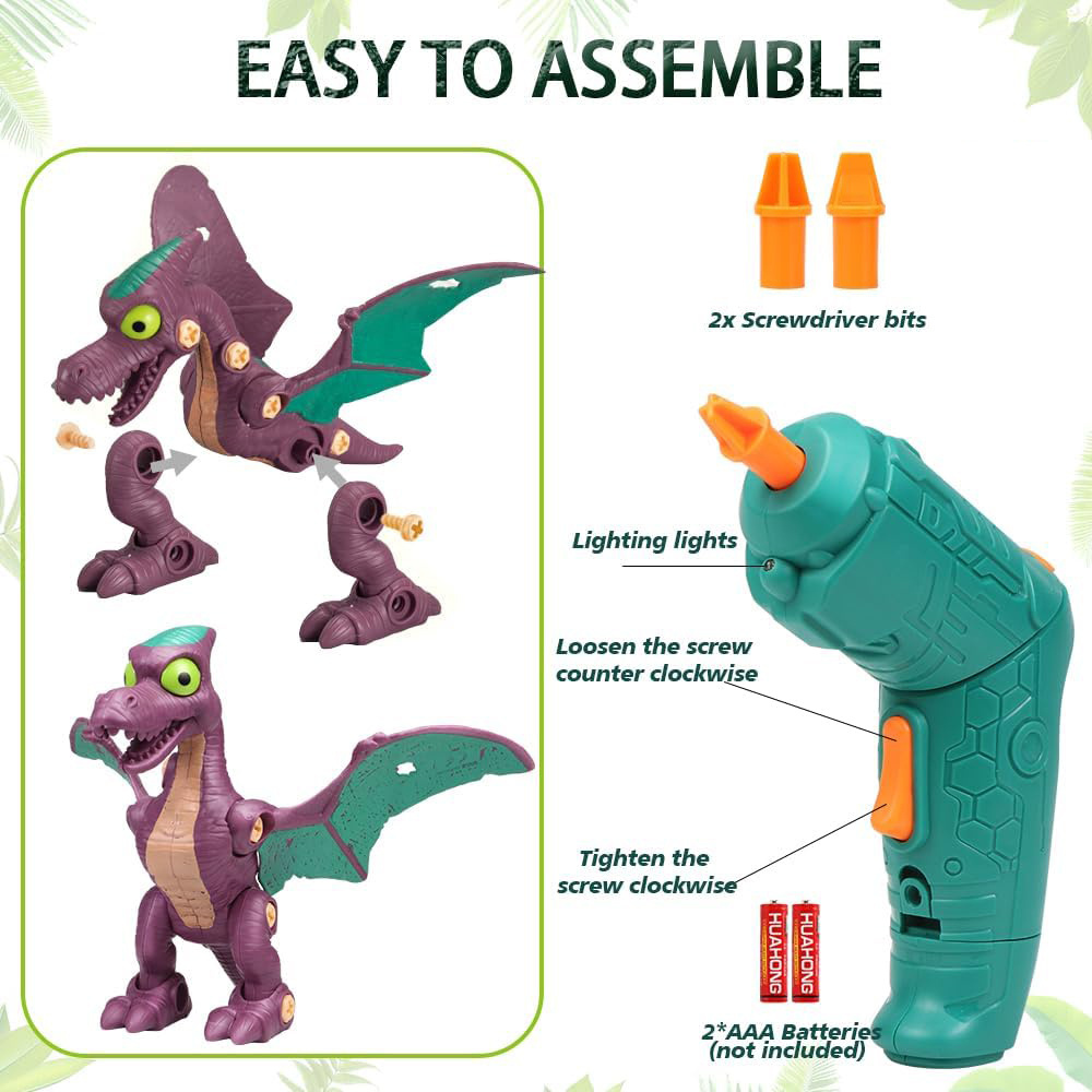 Dinosaur Toys: Take Apart Dino Toy with Electric Drill. STEM Learning Construction Toy. Perfect Party, Easter, Birthday Gifts