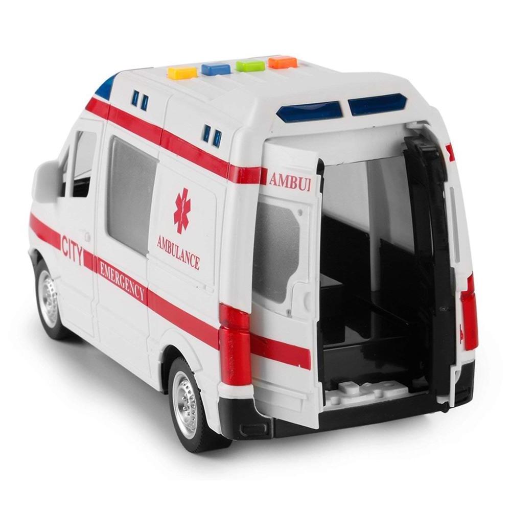 Large Friction Powered Rescue Ambulance 1:16 Toy Emergency Vehicle w/ Lights and Sounds