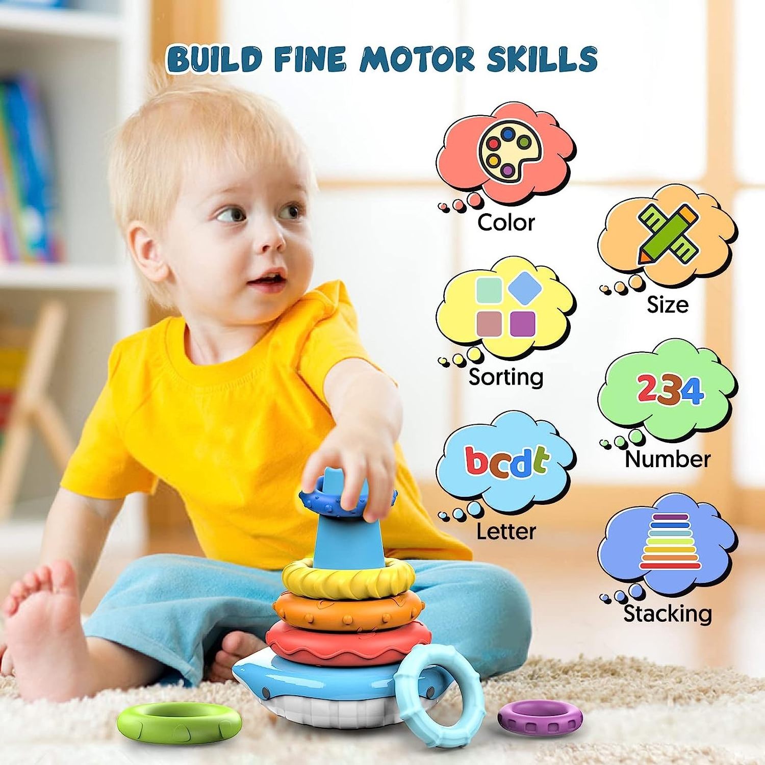 Baby Stacking Toys Montessori Toddler Sensory Stacking Toys Rainbow Stacking Rings Fine Motor Skills Learning Educational Toys