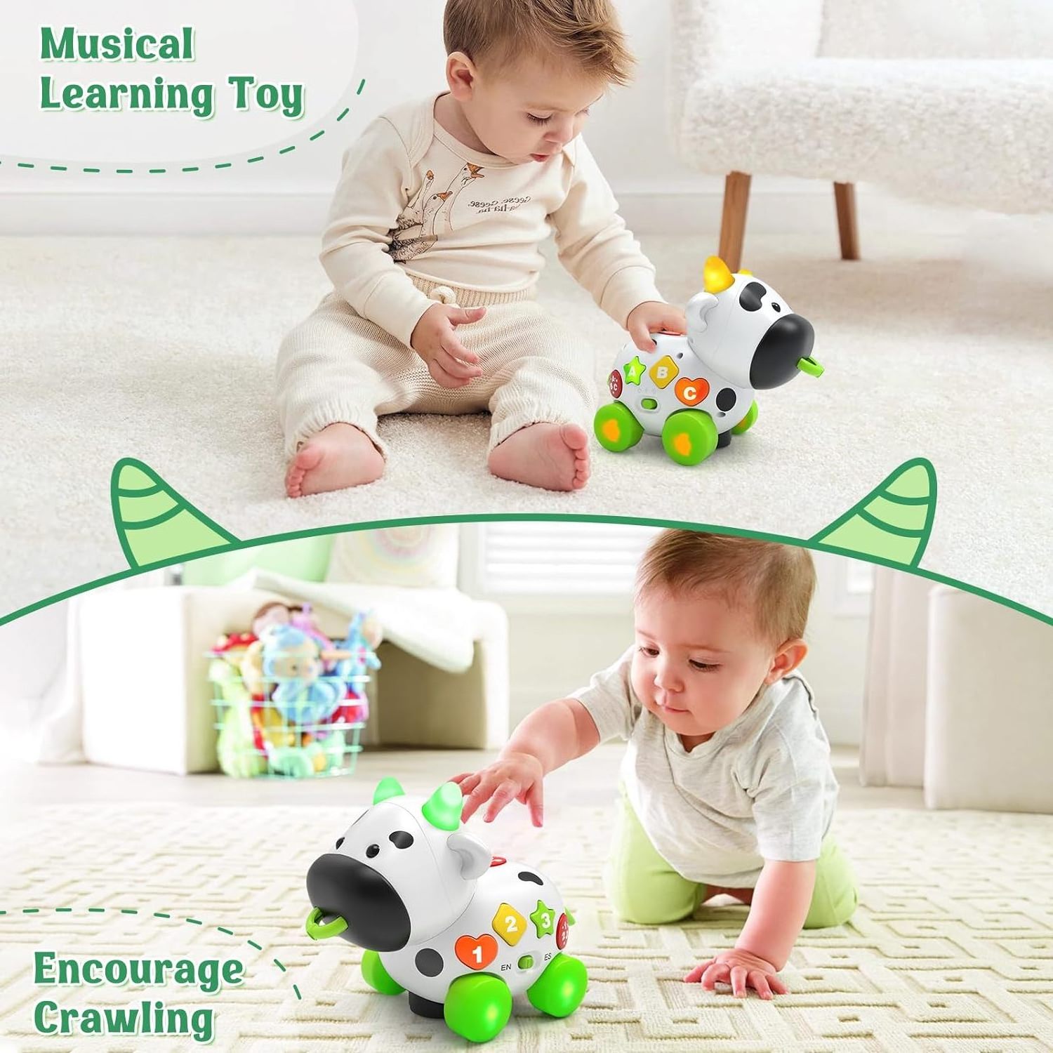 Musical Cow Toys: Bilingual Educational Toddler Toy for Christmas Birthday Gift. Ideal for Boy or Girl's Development