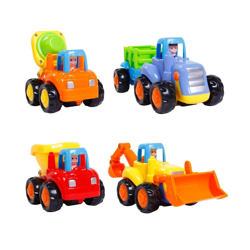 Huile Car Toy Push and Go Friction Powered Construction Vehicles Set, Children's Day Gifts Tractor Bulldozer Mixer Truck Dumper