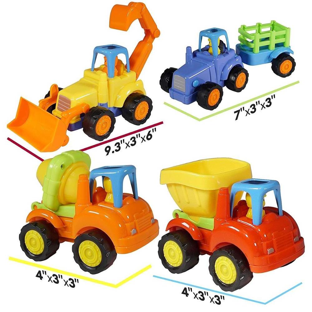 Friction Powered Cars Push and Go (4 Pack), Construction Vehicles Toys for Toddlers Tractor Bulldozer Cement Mixer Dump Truck Ca