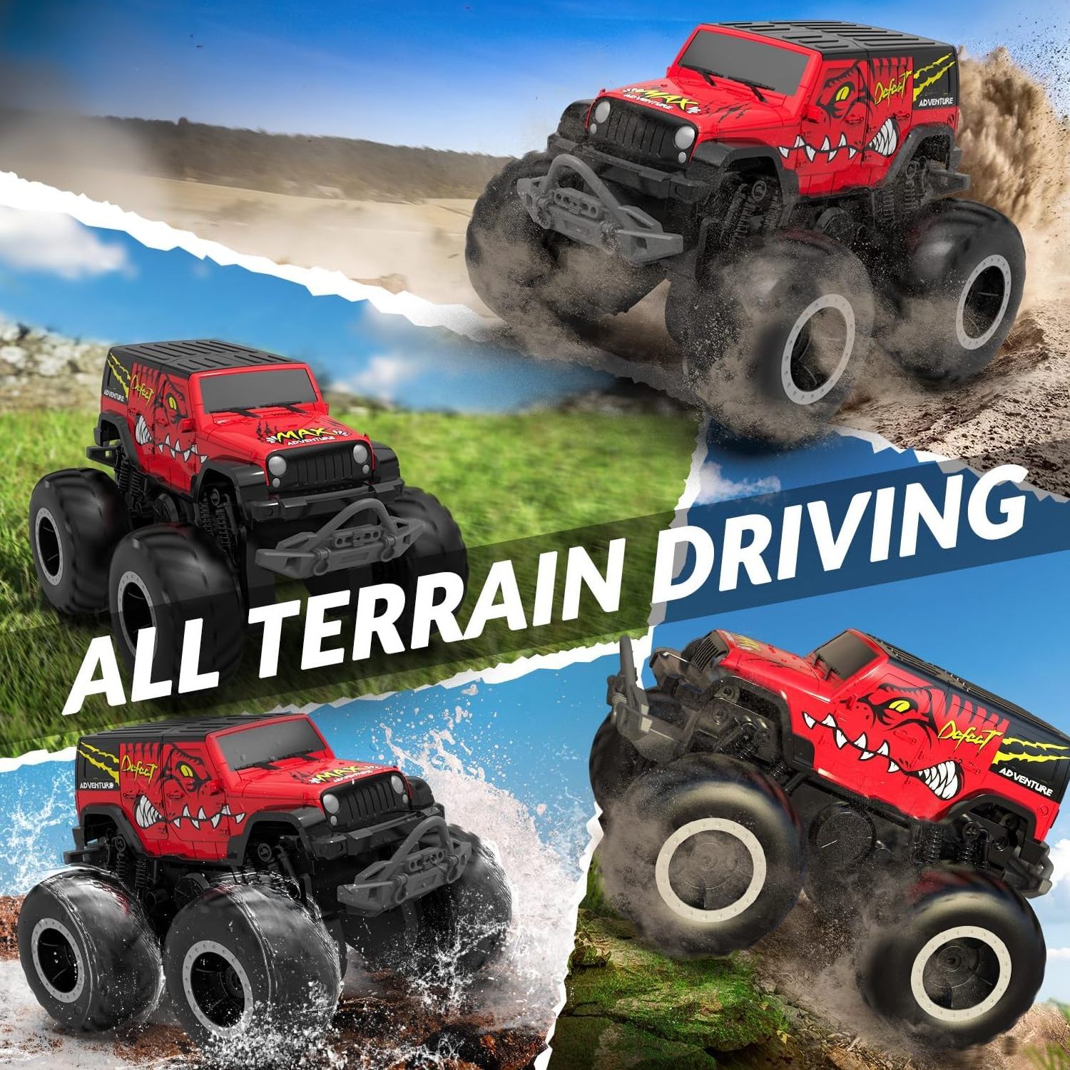 Amphibious Remote Control Car 2.4GHz 1:20 All Terrain Off-Road RC Car Remote Control Boat Gifts for Kids Boys Red