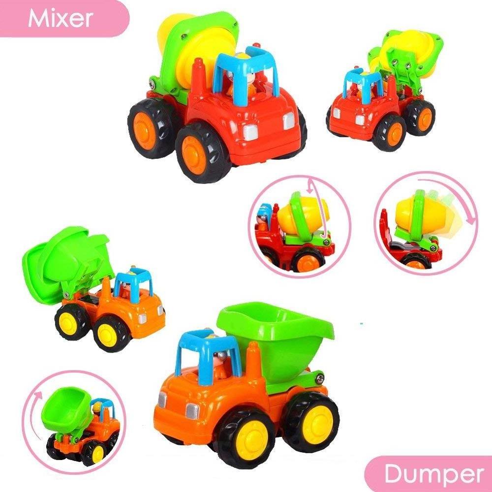 Huile Car Toy Push and Go Friction Powered Construction Vehicles Set, Children's Day Gifts Tractor Bulldozer Mixer Truck Dumper