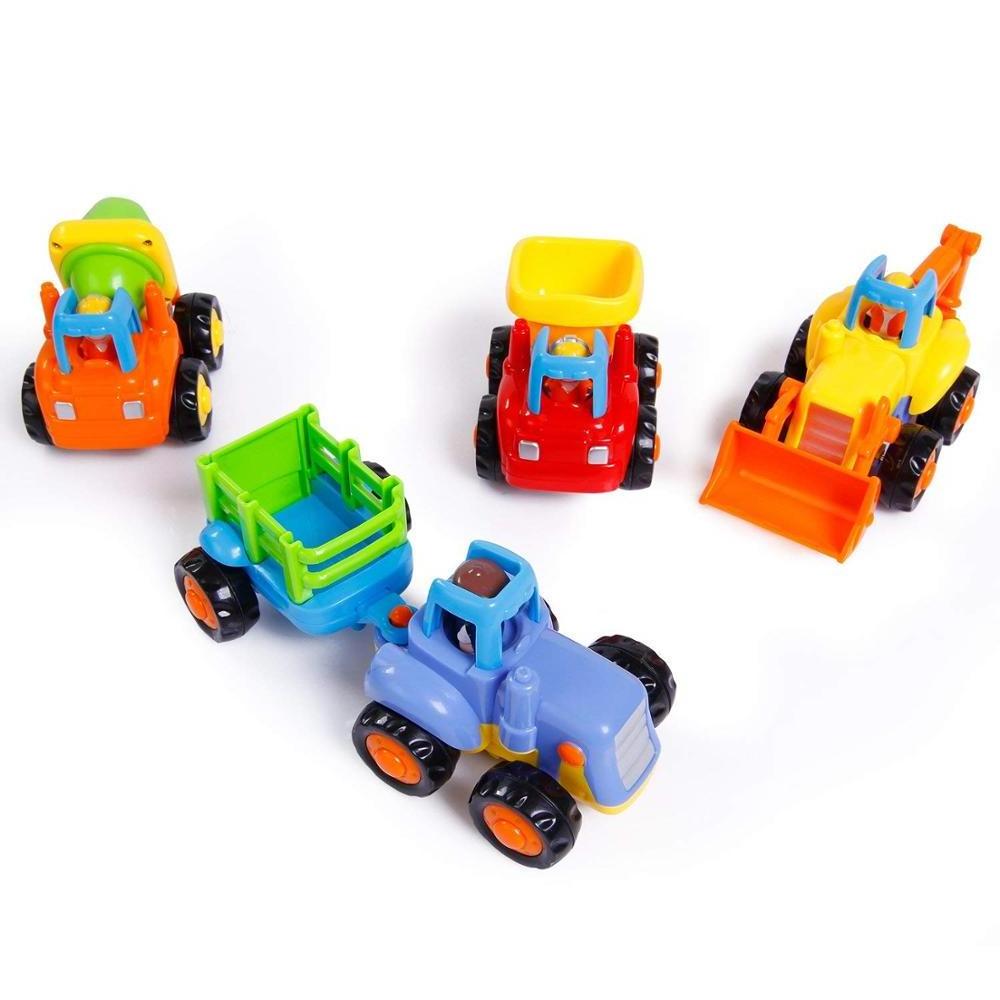 Huile Car Toy Push and Go Friction Powered Construction Vehicles Set, Children's Day Gifts Tractor Bulldozer Mixer Truck Dumper