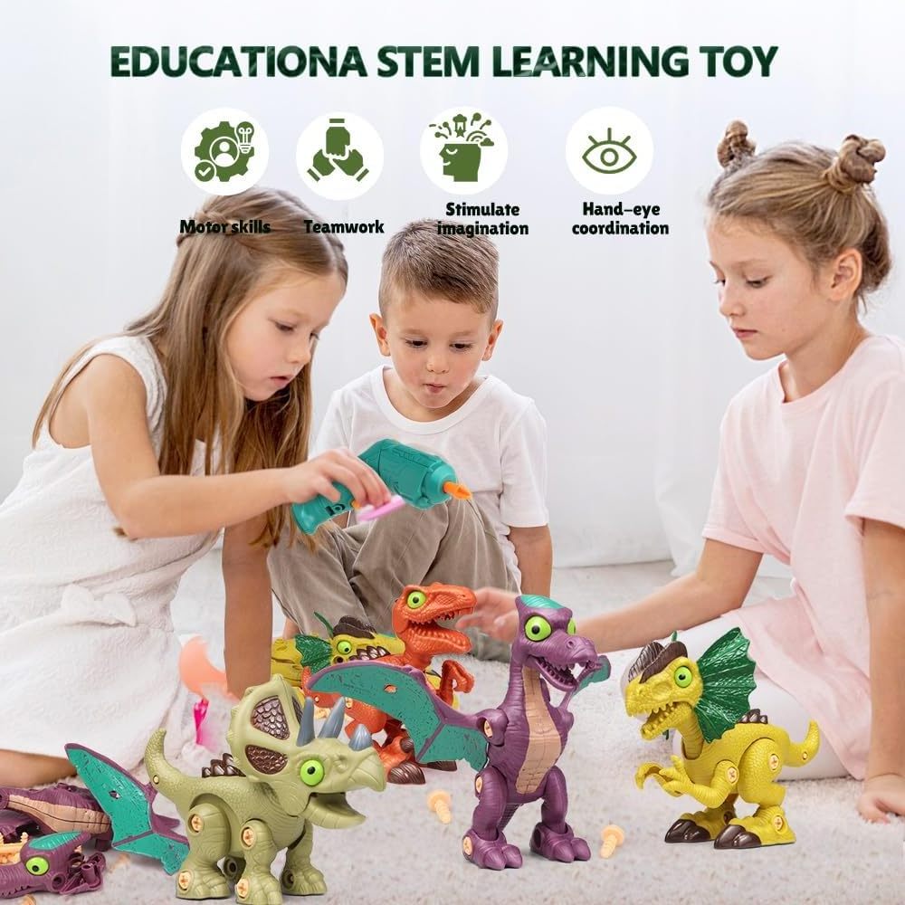 Dinosaur Toys: Take Apart Dino Toy with Electric Drill. STEM Learning Construction Toy. Perfect Party, Easter, Birthday Gifts