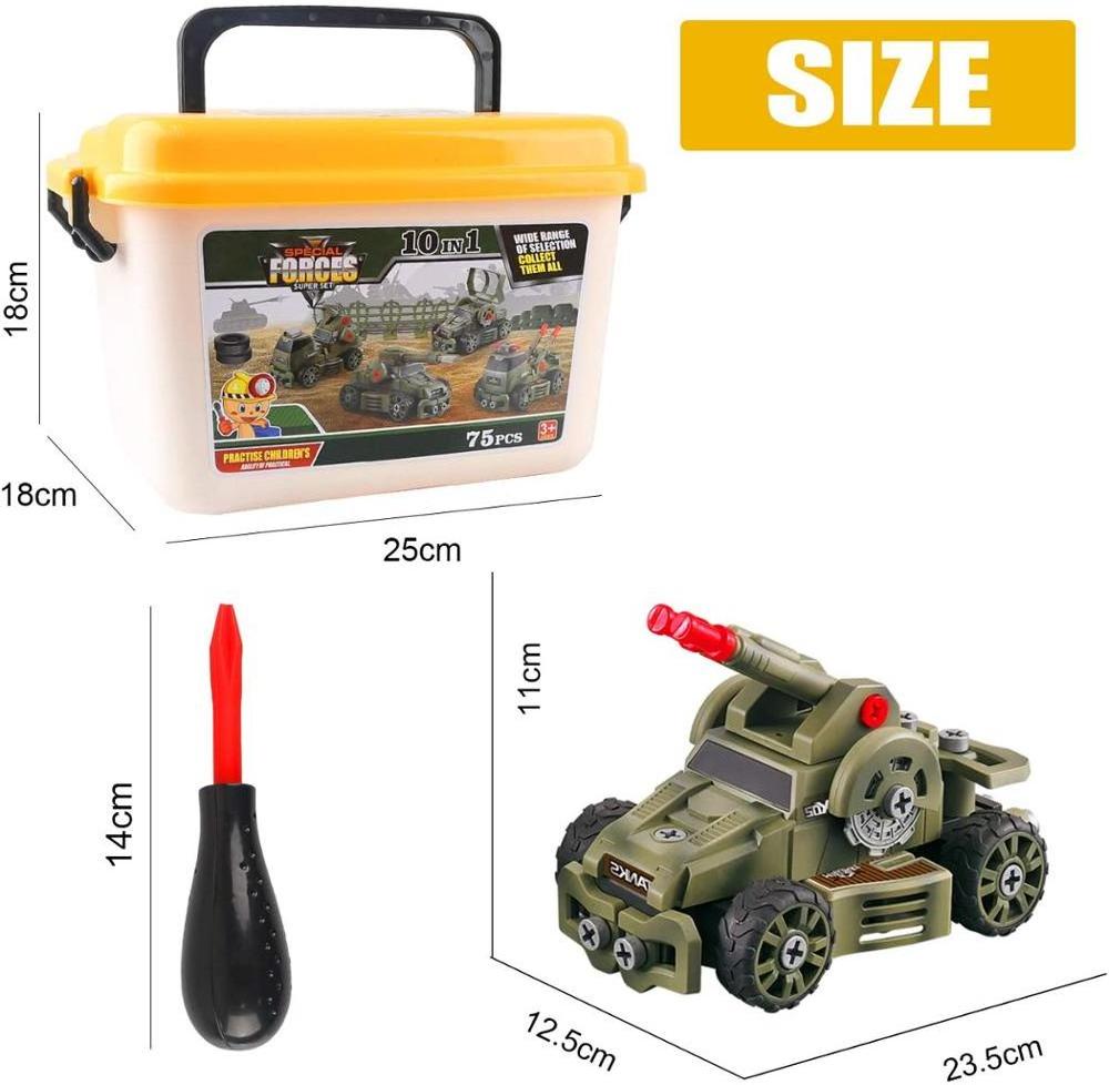 Take Apart Toy STEM 10-in-1 Army Car Toys in Box Build Your Own Military Vehicle with Drill Tools Gift Learning Toys for Kids 3