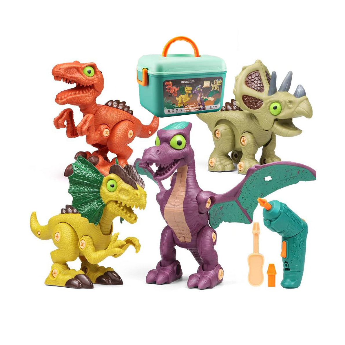 Dinosaur Toys: Take Apart Dino Toy with Electric Drill. STEM Learning Construction Toy. Perfect Party, Easter, Birthday Gifts