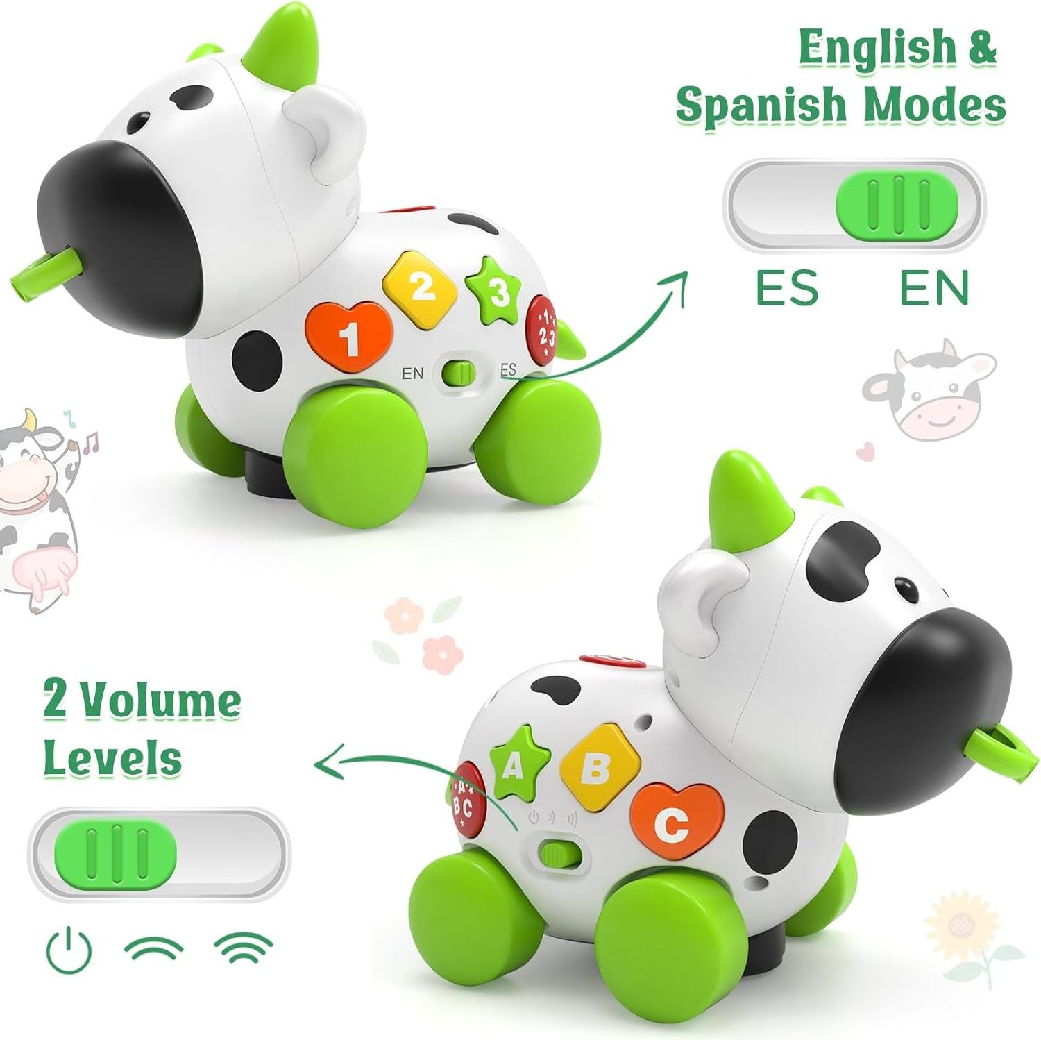 Musical Cow Toys: Bilingual Educational Toddler Toy for Christmas Birthday Gift. Ideal for Boy or Girl's Development