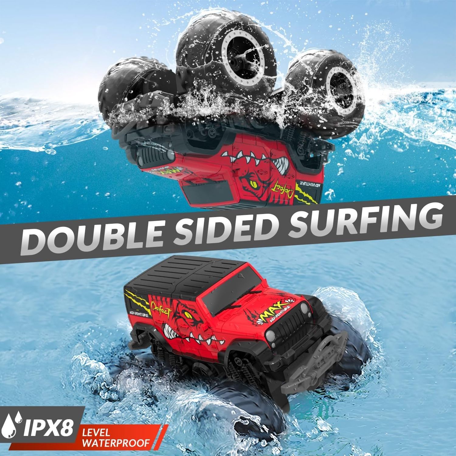 Amphibious Remote Control Car 2.4GHz 1:20 All Terrain Off-Road RC Car Remote Control Boat Gifts for Kids Boys Red