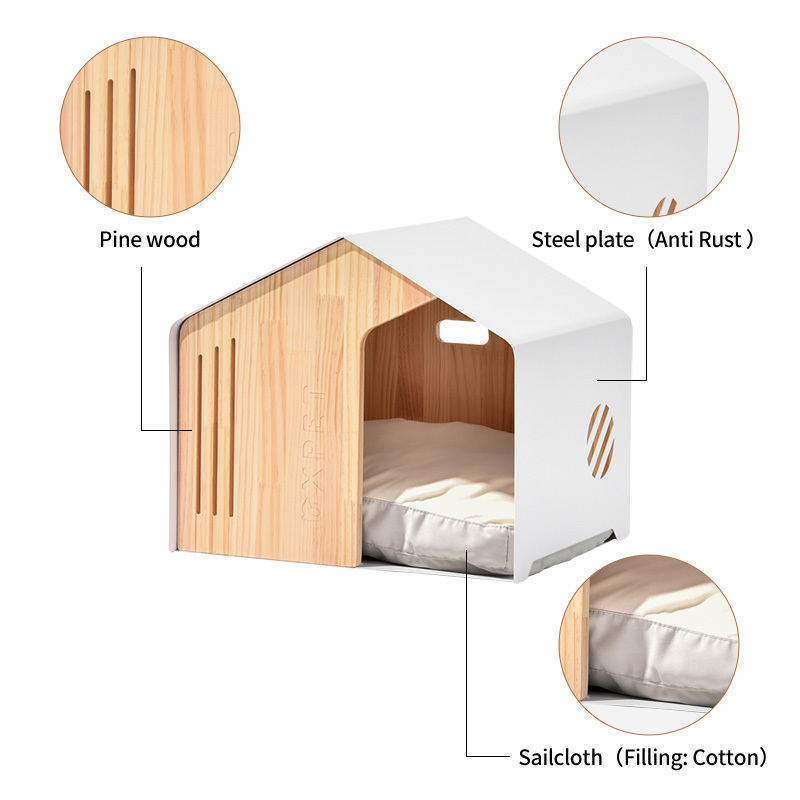 Pet furniture dog cat house wooden small medium kitty bed durable iron villa cottage condo high quality nest crate cave