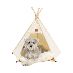 High quality dog teepee tent with soft thick plush pad cushion, easy clean small medium puppy house nest portable and washable