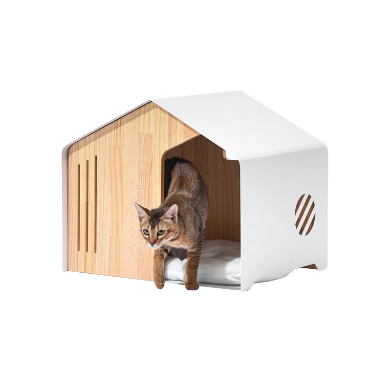 Pet furniture dog cat house wooden small medium kitty bed durable iron villa cottage condo high quality nest crate cave