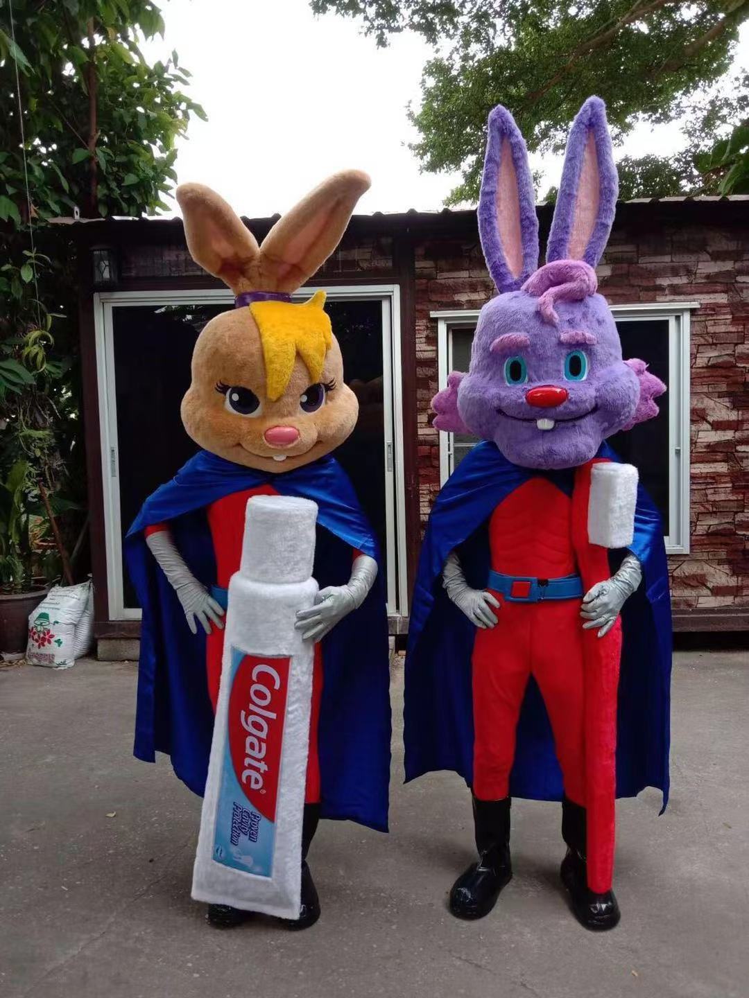 UYEAH custom protect teeth cartoon design rabbit mascot costume bunny mascot with toothbrush and toothpaste