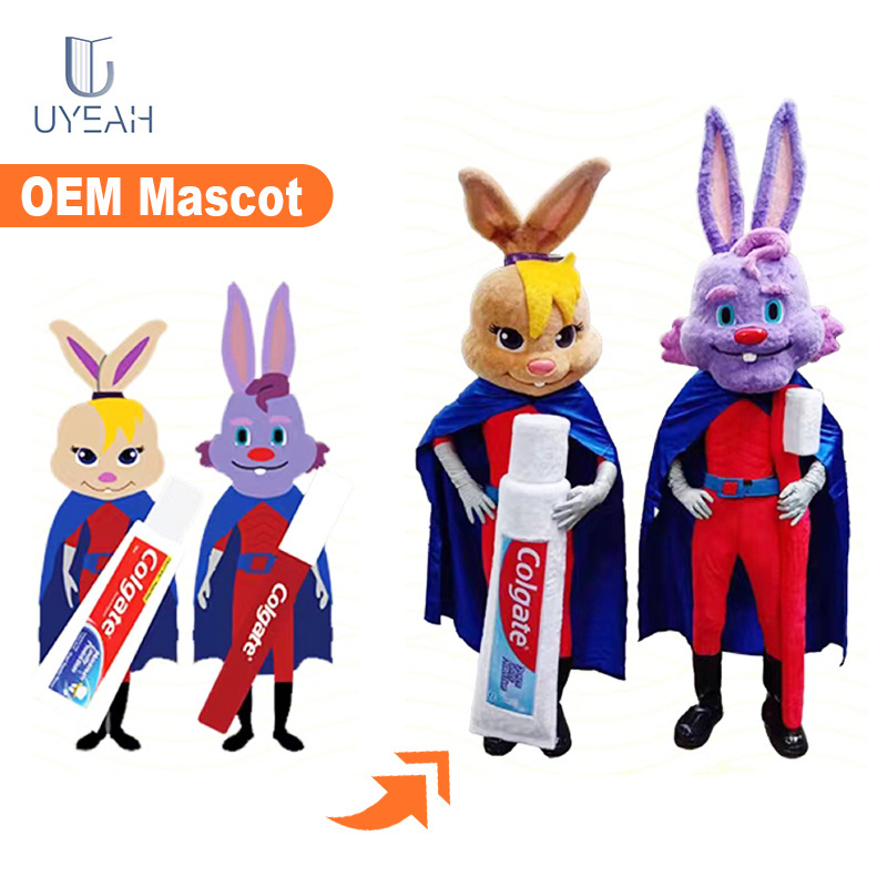 UYEAH custom protect teeth cartoon design rabbit mascot costume bunny mascot with toothbrush and toothpaste