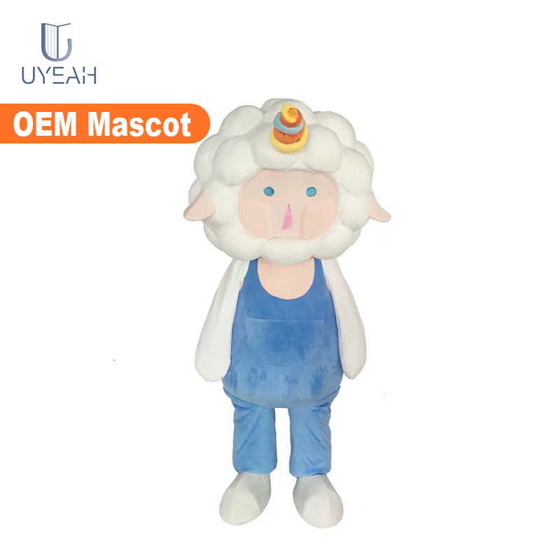 OEM/ODM customized event stuffed costume cartoon headgear fabrics big adult mascot plush toy adult sheep mascot costume